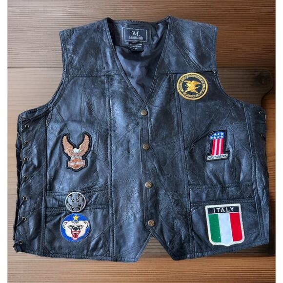 Men's Black Leather Motorcycle Biker Vest with LIVE to Ride Patch Size 46-48 - Picture 1 of 14